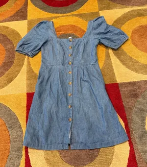 Old Navy Chambray Denim Dress Above the knee Puff Sleeves Button Women’s Small thumbnail 1