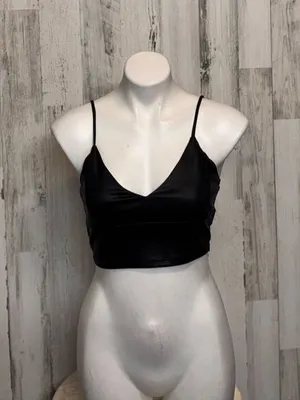 Jitren Clothing Black Faux Leather Spaghetti Strap Crop Top – Size Medium NWT thumbnail 1