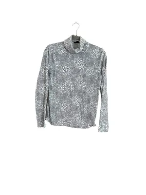 Women's J.Crew Long Sleeve Mock Neck Tee, Size M, White and Black Polka Dot thumbnail 2
