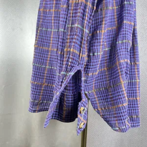Free People Purple Plaid Metallic Button Down Shirt Womens Small Oversized Top thumbnail 11