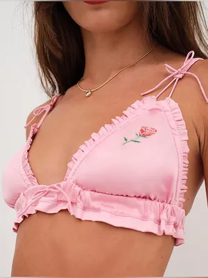 For Love & Lemons Everyday Bralette in Light Pink Satin thumbnail 1