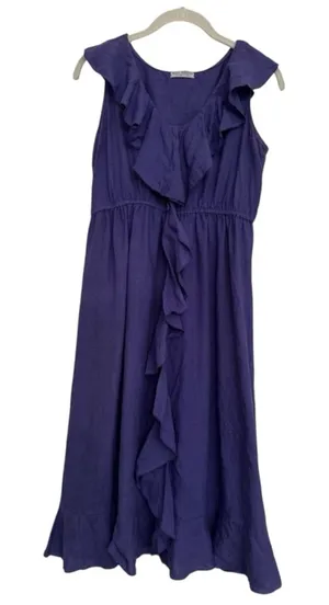 Russ Berens Malibu 100%‎ Linen Dress Ruffle Women’s S Purple Hand Colored thumbnail 1