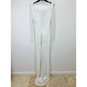 Lulus Mariani White Sequin Beaded Backless Long Sleeve Maxi Dress Medium NWT thumbnail 14