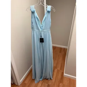 NEW NWT Ieena Mac Duggal 55321 Chiffon Gown Mist Blue Ruched Formal Women Size 0 thumbnail 6