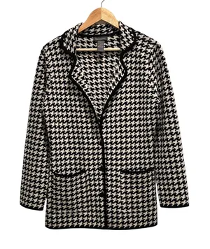 Mendocino 100%‎ Merino Wool Houndstooth Knit Cardigan Blazer Medium thumbnail 1