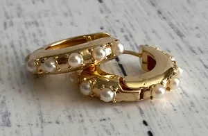 Boutique Pearl Gold Hoop Earrings thumbnail 1