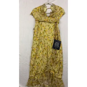 Lulus Yellow Floral Chiffon Ruffle Maxi Dress Sleeveless High Low V-Neck Small thumbnail 6