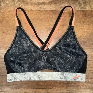 Brooks Black and Gray Marble Print Women's Sports Bra thumbnail 2