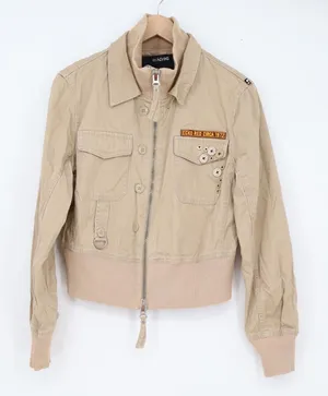 Ecko Red Womens Tan Khaki Utility Bomber Jacket Cropped Cotton Size L thumbnail 1