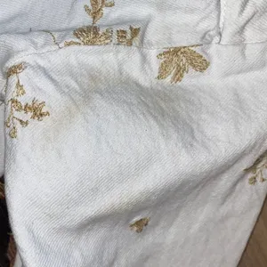 Zara white and Gold metallic Floral Button-Up Denim Jacket thumbnail 4