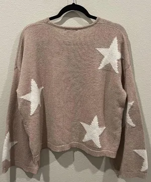 SheIn Star Long Sleeve Soft Tan Sweater thumbnail 2