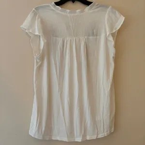 Flower & Feather White Embroidered Boho Peasant Top Lace Trim Flutter Sleeve XL thumbnail 2