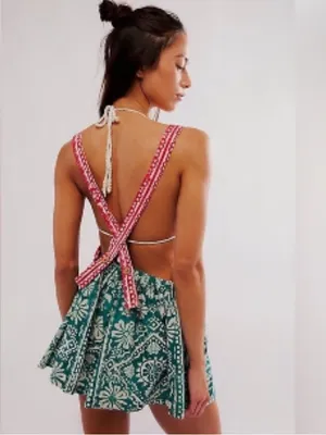 Free People Palm Bay Boho short overalls size M thumbnail 3