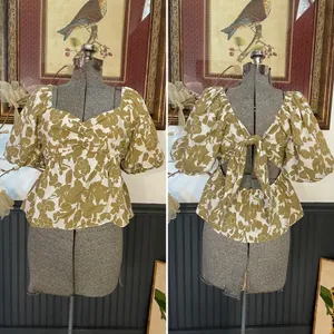 Free The Roses Cotton Floral Peplum Open Tie Back Top - Sz Med 💚🎀 thumbnail 4