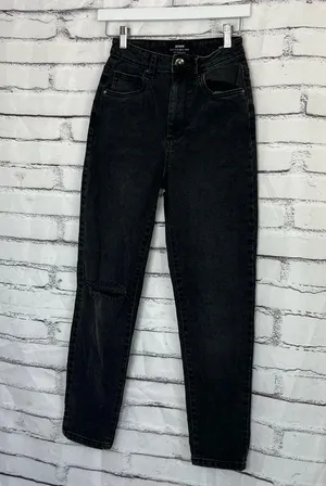 Y2K Cotton On High Rise Stretch Mom Jeans Black Distressed Preppy Size 4 Grunge thumbnail 8