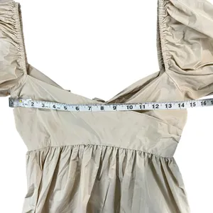 Aritzia Wilfred Opera Babydoll Dress Womens M Tan Cream Taffeta‎ Puff Sleeve thumbnail 8