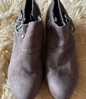 Xappeal Grayish Brown Suede Ankle Booties with Decorative Buckle thumbnail 1