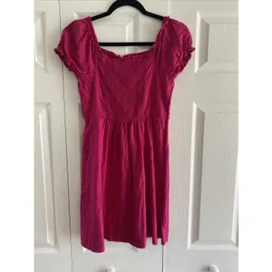 Old Navy Fit Flare Dress Womens Size XL Pink Clip Dot Puff Sleeve Smocked Cotton thumbnail 4