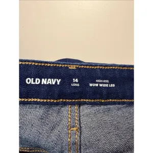 Old Navy High Rise Wow Wide Leg Jeans Dark Wash Raw Hem Size 14 LONG thumbnail 3