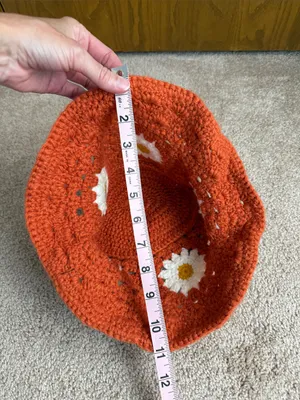 Source Unknown Crochet Flower Bucket Hat Orange Weaving Wide Brim Bucket Fisherman Cap thumbnail 4