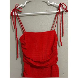 Lovers + Friends Amy Cherry Red Textured Ruched Mini Dress Women’s Size XS thumbnail 5