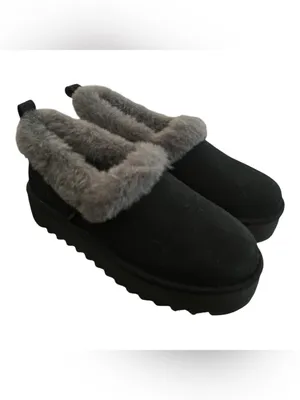 UGG Nita Genuine Shearling Slipper Black Gray Platform NWOB Women’s 9 thumbnail 3