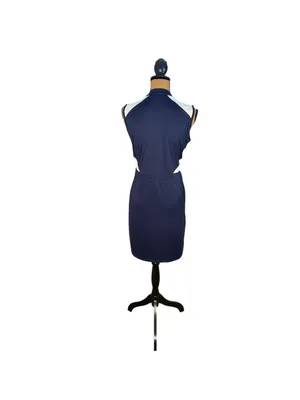 NWT PGA TOUR Women’s Golf Dress M Navy White Mesh Colorblock 1/4 Zip Pockets thumbnail 3