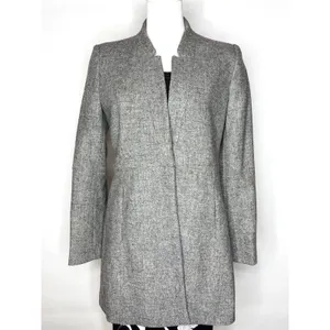 Zara Basic Grey Shetland Wool Coat Stand Collar Tailored Jacket Small Gray thumbnail 6