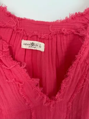 Natural Life pink cotton gauze peasant boho blouse 3/4 sleeve size L thumbnail 2