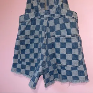 Pink Lily Checkered Denim Overalls Women XS Oversized Kidcore Artsy Maximalist thumbnail 7