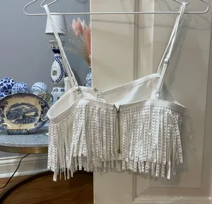 Boutique Fringe crop top white size small thumbnail 2