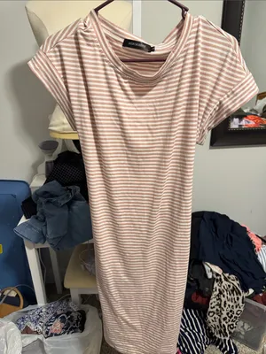 Merokeety Pink & White Striped Midi Dress thumbnail 1