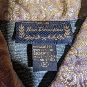 Vtg Y2K New Direction Blue Denim Brocade Satin Patchwork Button Up Jacket Sz M thumbnail 4