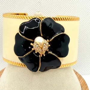 Stella & Dot Kelly Black Enamel Flower Ladybug Cuff Bracelet thumbnail 4