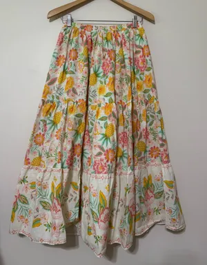 Rachel Zoe White Maxi Skirt with Yellow Pineapple and Pink Floral Print thumbnail 1