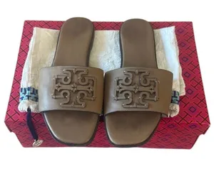Tory Burch Ines Leather Slides‎ Almond Beige Sandals 9 thumbnail 1