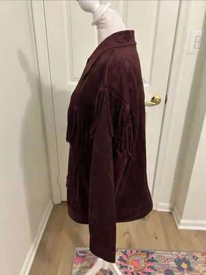 Free People Western Fringe Faux Suede Cosmic Karma Jacket In Wine Size Large thumbnail 7