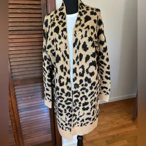 BP Black and Tan Animal Print Open Front Long Cardigan thumbnail 3