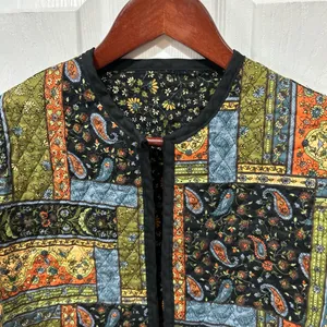 Vintage Handmade Quilted Jacket Small Cottagecore Boho Artisan Coat Green thumbnail 2