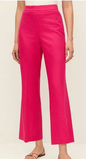 Ann Taylor Pink Linen Blend Wide Leg Cropped Pants Side Zip Size 8 High Rise thumbnail 1