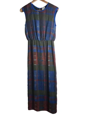 Anthropologie HD in Paris Andaz Plaid Maxi Chiffon Dress Cinched Waist size 4 thumbnail 2
