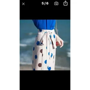 Women Casual blue Polka‎ Dot T Shirt with Asymmetrical Midi Wrap Skirt set new thumbnail 7