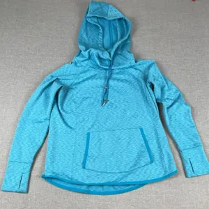 Athleta Hoodie Womens XL Blue Pullover Fleece Kangaroo Pocket Thumbholes Stretch thumbnail 1