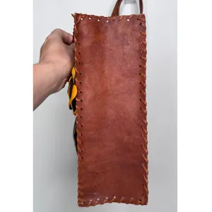 1970s Brown Tooled Leather Sculpted 3D Flower Boho Artisan Shoulder Bag thumbnail 12