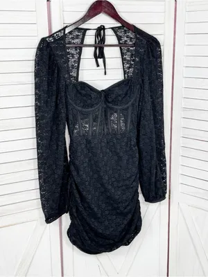 Edit‎ by Nine Lace Corset Top Ruched Mini Dress Black Medium Gothic Coquette Y2K thumbnail 9