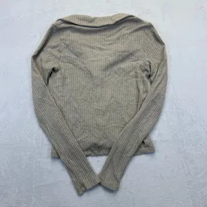 Reformation Tan Ribbed Knit Button Front‎ Cardigan Collared Long Sleeve XS thumbnail 7