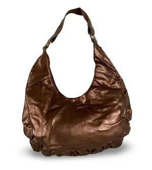 Bronze Colored Vegan Leather Hobo Bag Brown thumbnail 2