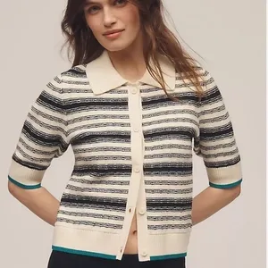 MAEVE NEW Anthropologie Collared Cropped Cardigan Sweater Cottage Knit‎ Size S thumbnail 1