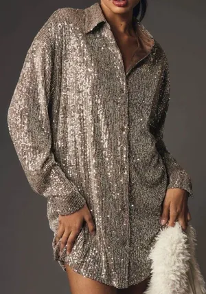 Flat White Sequin Tunic Dress, Size XS thumbnail 1