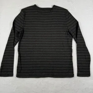 Lauren‎ Ralph Lauren Petite Gray Striped Button Shoulder Long Sleeve Top PL thumbnail 8